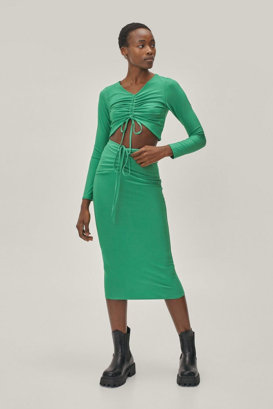 Ruched Front Crop Top and Midi Skirt Co-ord